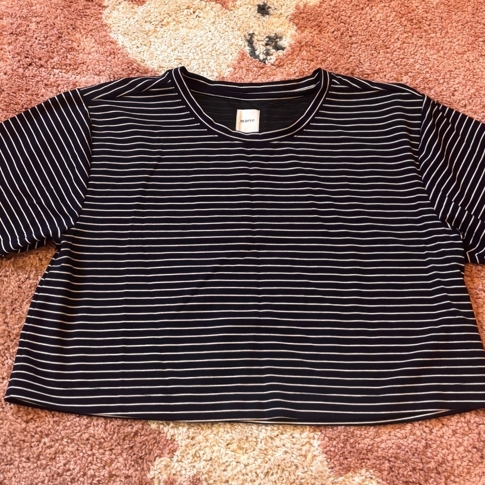 Maeve Anthropologie Short-sleeve Tee Navy White Striped Women’s Size Medium M - Picture 3 of 6